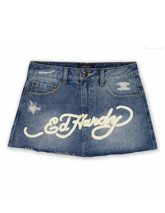 Hip Hop Letter Print Vintage Blue Denim Skirt