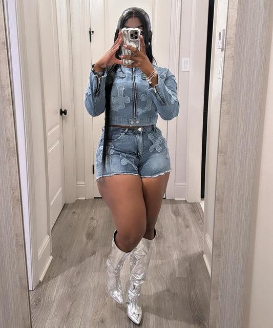 Denim shorts set